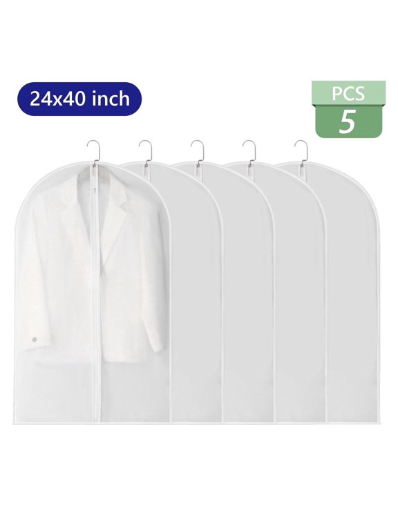 5 Pcs Clear Garment Bags 24 x 40 inch Hanging Clothes Cover Full Zipper Suit Bags PEVA Garment Covers for Closet Clothes Storage