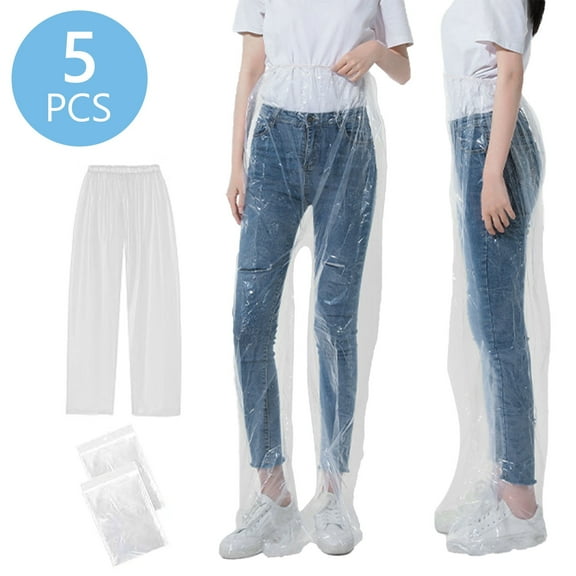 Tripumer 5 Pcs Disposable Clear Plastic Rain Pants One Size Fits Most Foot Wrapped Rainwear for Outdoor Activities