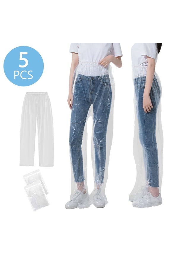 5 Pcs Disposable Clear Plastic Rain Pants One Size Fits Most Foot Wrapped Rainwear for Outdoor Activities