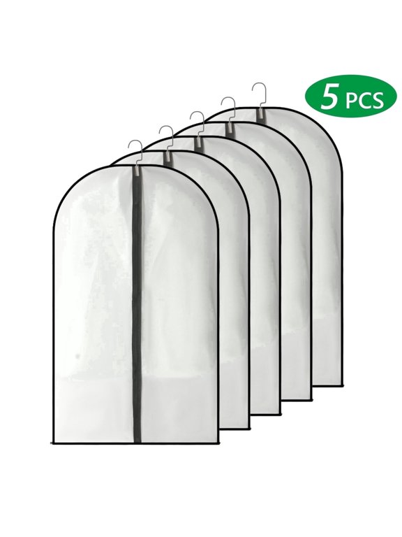 5 Pcs Hanging Garment Bags Lightweight Suit Bags 24 x 40 inch PEVA Garment Covers Clear Garment Bags Full Zipper Breathable Clothes Protectors for Closet Storage Black Side