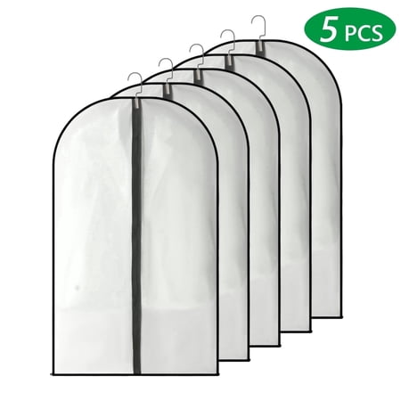 Hengbo 5 Pcs Hanging Garment Bags Lightweight Suit Bags 24 x 40 inch PEVA Garment Covers Clear Garment Bags Full Zipper Breathable Clothes Protectors for Closet Storage Black Side