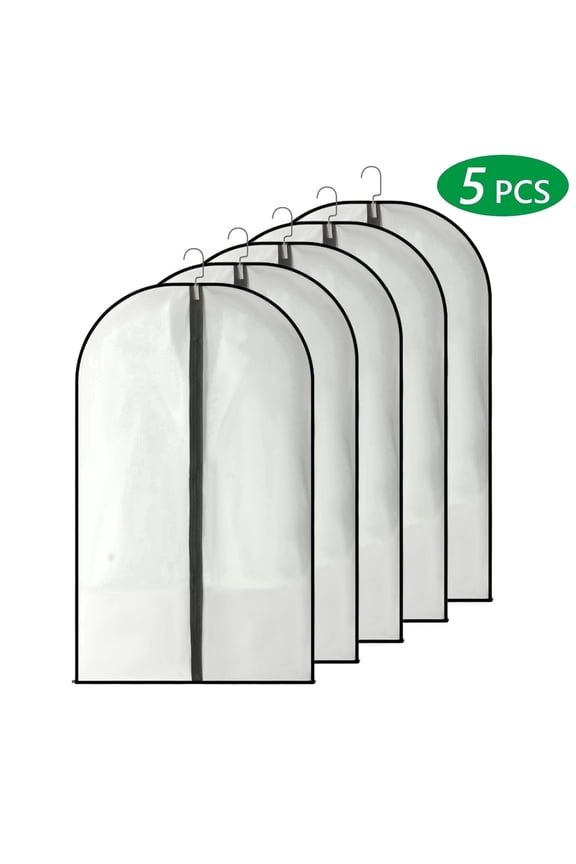 5 Pcs Hanging Garment Bags Lightweight Suit Bags 24 x 40 inch PEVA Garment Covers Clear Garment Bags Full Zipper Breathable Clothes Protectors for Closet Storage Black Side
