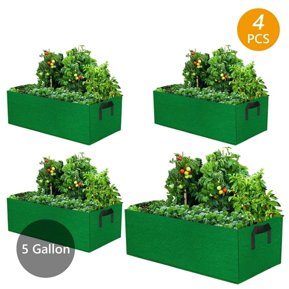 Tripumer 4 Pcs Fabric Raised Garden Bed Square Garden Grow Bag 5 Gallon Rectangle Breathable Planting Container Planting Bags Planter Pot with Handles for Flowers Vegetables Plants Green