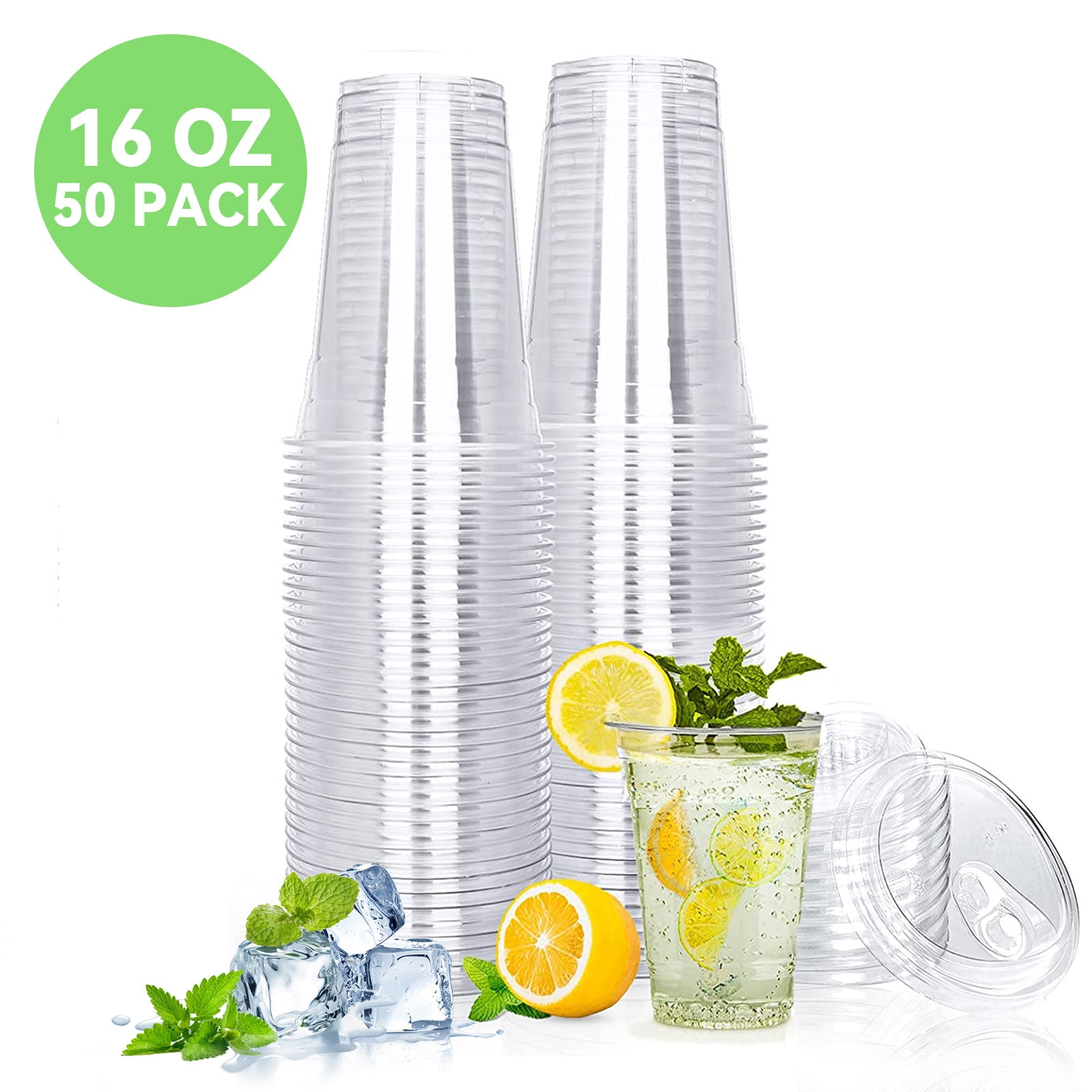 Tripumer [50 PACK] 16 Oz Clear Plastic Cups BPAFree Disposable Cold