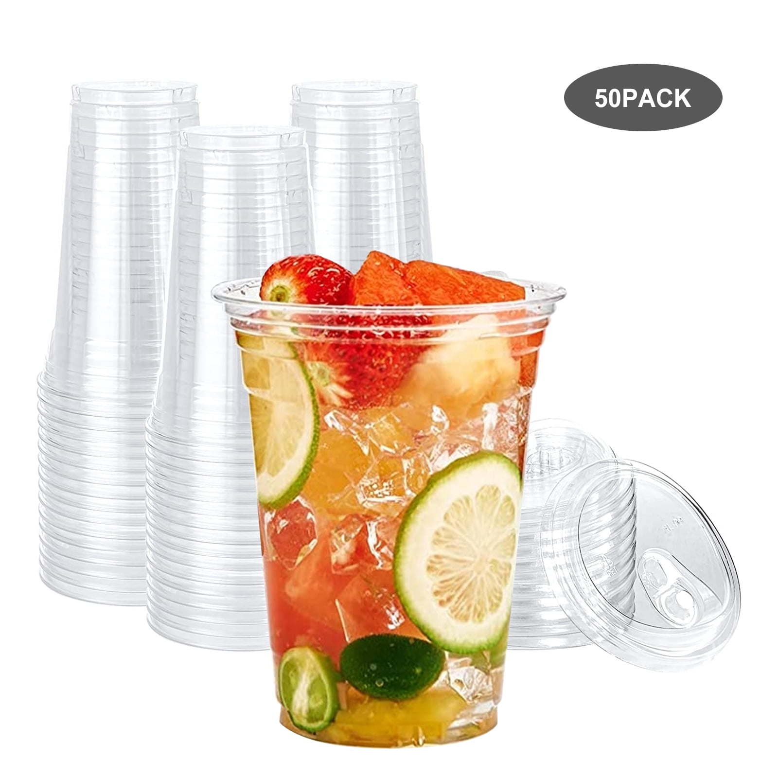 Tripumer [50Pack] 20 Oz Clear Plastic Cups with Lids BPA Free