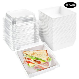 50 Pack Sandwich Box Charcuterie Boxes with Clear Lids Hot Dog Container  Disposable Food Containers with Lids for Strawberries, Chocolate Covered  Cookies, Cakes ,Crepes, Sushi Brown 5.3x4.9x2.5 inch 