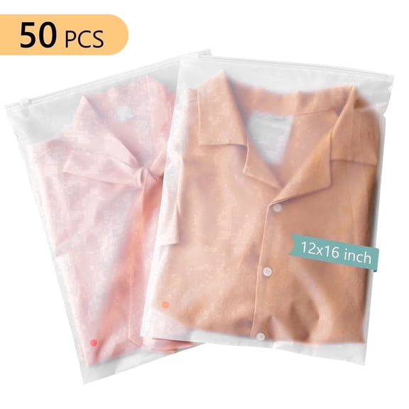 Tripumer 50 Pcs Frosted Zipper Plastic Bags 12 x 16 in Resealable for Travel Clothes Shoes Storage