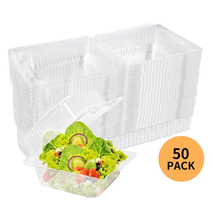 Tripumer 50PCS Clear Plastic Food Containers Square Hinged Takeout