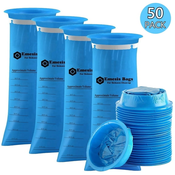 Tripumer  Vomit Bags – 50 Pack 1000ml Emesis Bags – Portable Motion Sickness Cleaning Bags, Leak Proof Emergency Disposal Bags - Blue
