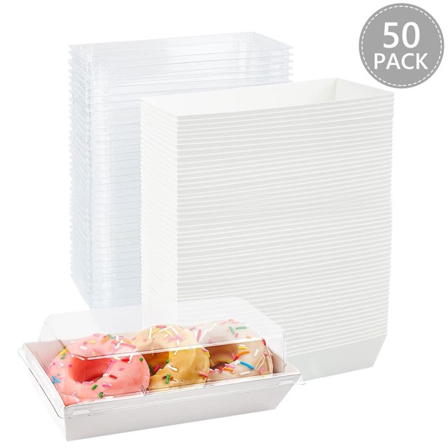 Tripumer 50pcs Deli Paper Boxes with Clear Lids Rectangular Sandwich