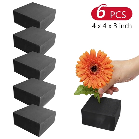 Tripumer 6 Pcs Black Reusable Floral Foam Blocks 4 x 4 x 3 inch Craft Foam Bricks for Artificial Flower Arrangements Outdoor Flower Boxes Outside Hanging Planters Wedding Home Decor Black