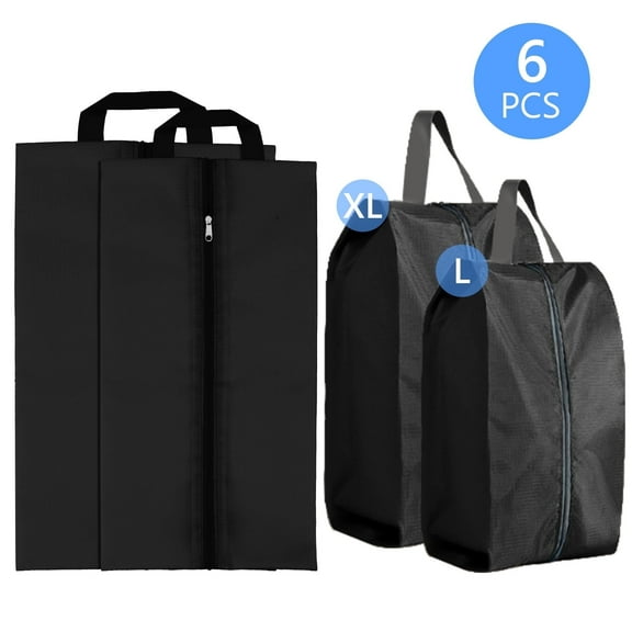 Tripumer 6 Pcs Shoe Bags with Zipper and Handle Portable Storage Bag Cleat Bag Nylon Shoe Cubes Pouch for Men Women Travel Gym Storage Black