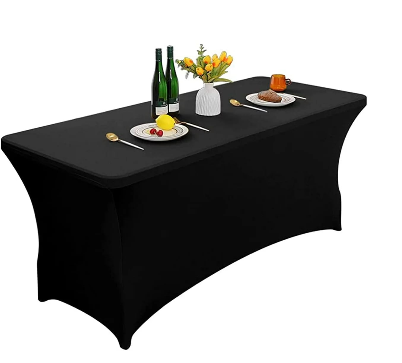 Tripumer 6ft Stretch Spandex Tablecloth Black Rectangular Tablecloth