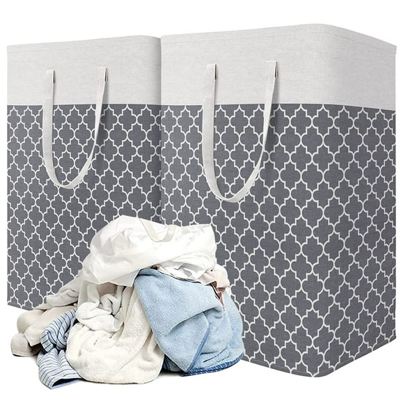 Tripumer 75L Laundry Basket Waterproof Oversized Laundry Hampers Foldable Laundry Basket with Soft Cotton Handles Laundry Basket Easy to Store Grey-2PCS