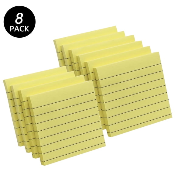 Hengbo 8 Pack Yellow Lined Sticky Notes Ruled Self Sticky Note 3 x 3 in 82 Sheets Each Pad Self-Adhesive Notepads Bulk