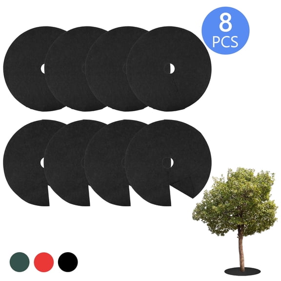 Tripumer 8 Pcs Non Woven Tree Rings Round Weed Barrier Fabric CoverTree Mulch Rings for Landscaping Weed Control Root Protection Black