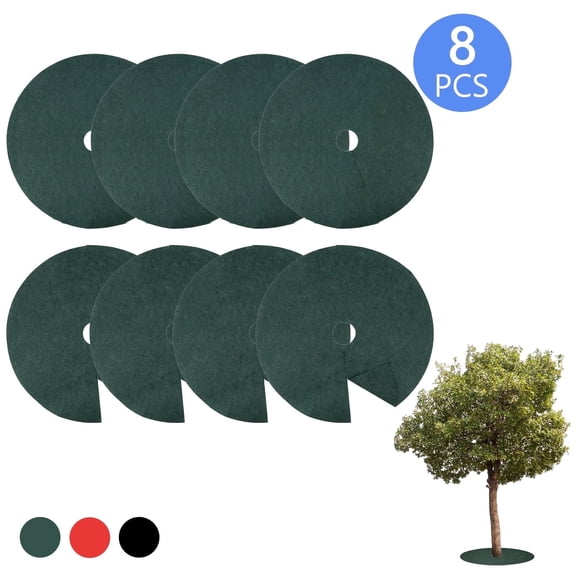 Tripumer 8 Pcs Non Woven Tree Rings Round Weed Barrier Fabric CoverTree Mulch Rings for Landscaping Weed Control Root Protection Green