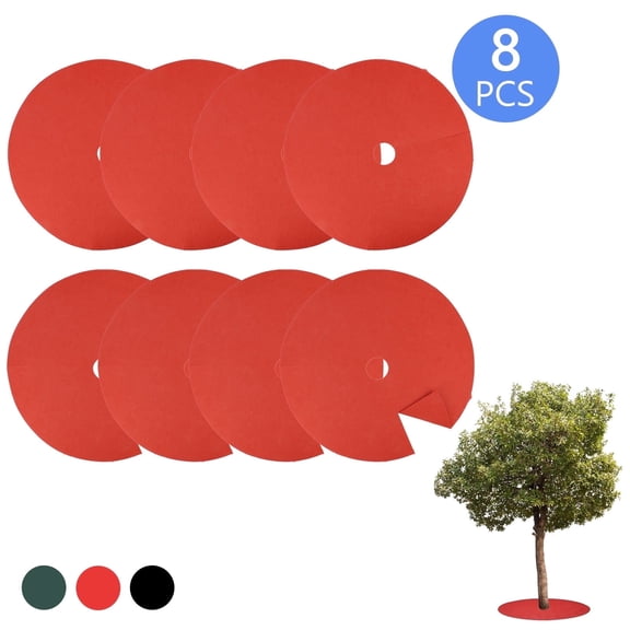 Tripumer 8 Pcs Non Woven Tree Rings Round Weed Barrier Fabric CoverTree Mulch Rings for Landscaping Weed Control Root Protection Red