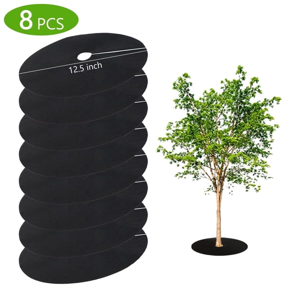 Tripumer 8 Pcs Tree Protector Mat 12.5 inch Non Woven Tree Mulch Rings Tree Weed Barrier Mat Tree Rings Round Anti Grass Gardening Cover for Weed Control Root Protection Black