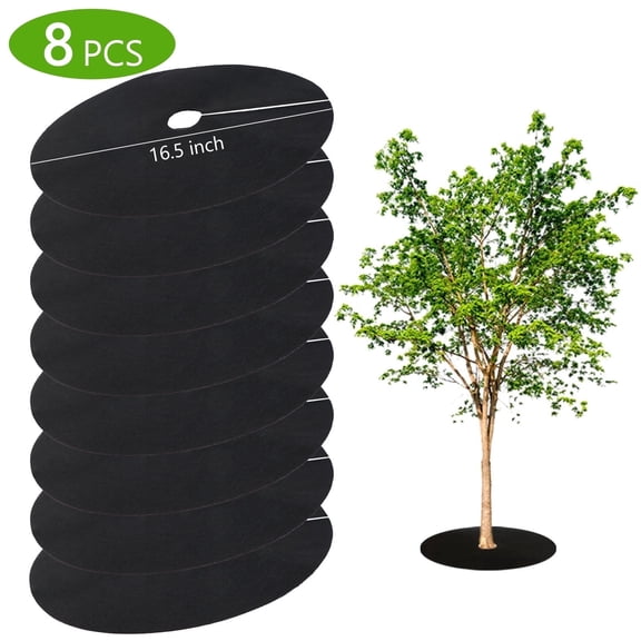 Hengbo 8 Pcs 16.5 inch Tree Protector Mats Non-Woven Mulch Rings Weed Barrier for Grass Control Root Protection Black