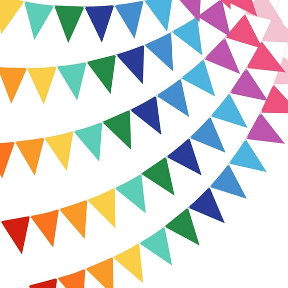 Tripumer 85ft Colourful Triangle Flag Banner String Hanging 10Sets Multi Colour Flags for Theme Birthday Party Mardi Gras Decoration Outdoor Event Classroom Opening Decoration -Colourful