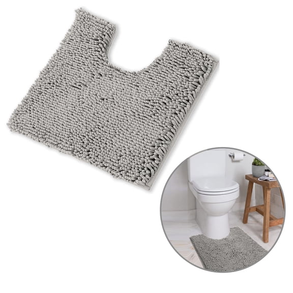 Tripumer U-Shaped Chenille Bathroom Rug  20 x 20 inch Ultra Soft Absorbent Machine WashDry Light Gray