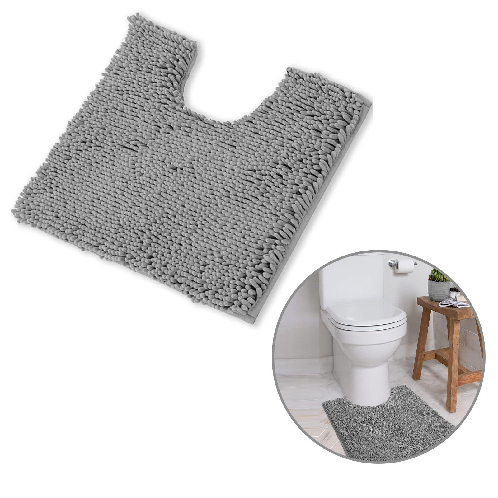 Tripumer Bath Rugs U-Shaped Toilet Mats Ultra Soft Non Slip and Absorbent Chenille Contour Bath Rug 20x20 inch Bathroom Rugs Light Gray Plush Bath Mats Machine Wash and Dry - image 1 of 6