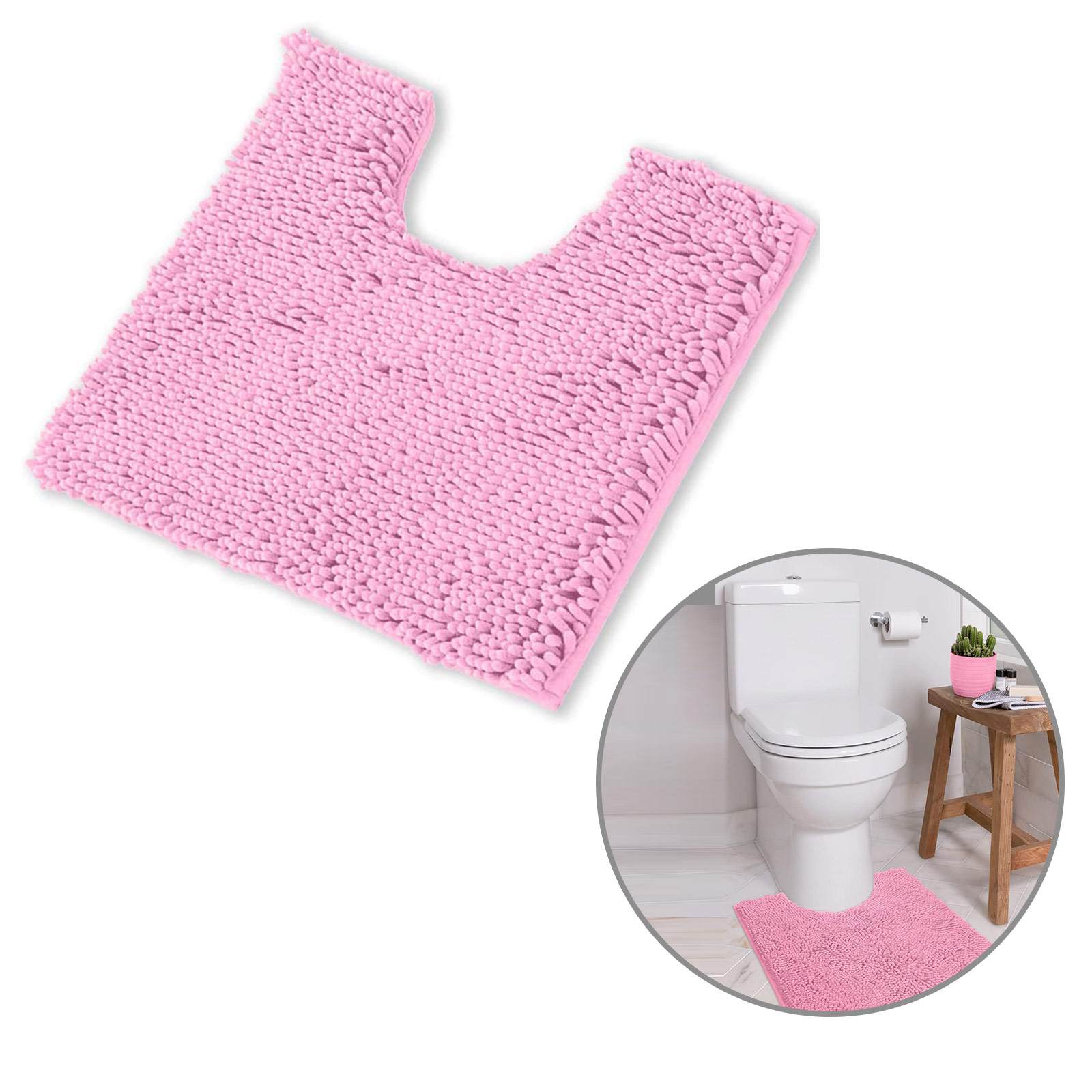 Tripumer Bath Rugs U-Shaped Toilet Mats Ultra Soft Non Slip and Absorbent Chenille Contour Bath Rug 20x20 inch Bathroom Rugs Pink Plush Bath Mats Machine Wash and Dry - image 1 of 6