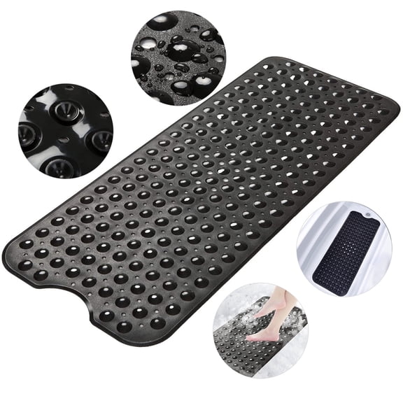 Tripumer Bathroom Tub Shower Mat 40 x 16 Inch Non Slip Bathroom Tub Mats Shower Mats Extra Large Bathroom tub Mats with Drain Holes and Suction Cups Black
