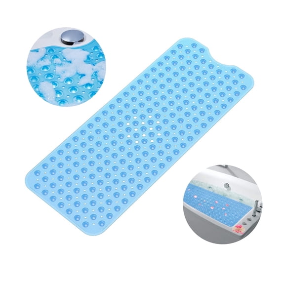 Tripumer Bathroom Tub Shower Mat 40 x 16 Inch Non Slip Bathroom Tub Mats Shower Mats Extra Large Bathroom tub Mats with Drain Holes and Suction Cups Blue