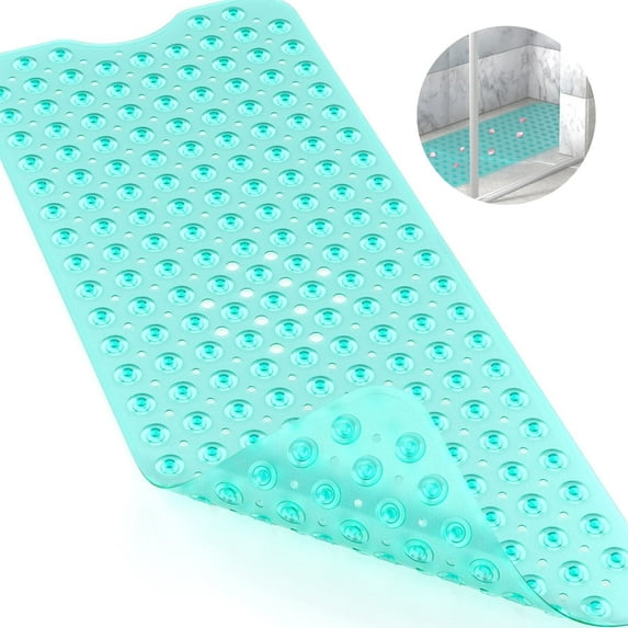 Tripumer Tub Shower Mat 40 x 16 inch Non Slip Tub Mats Shower Mats Extra Large Bathroom tub Mats with Drain Holes and Suction Cups Clear Green