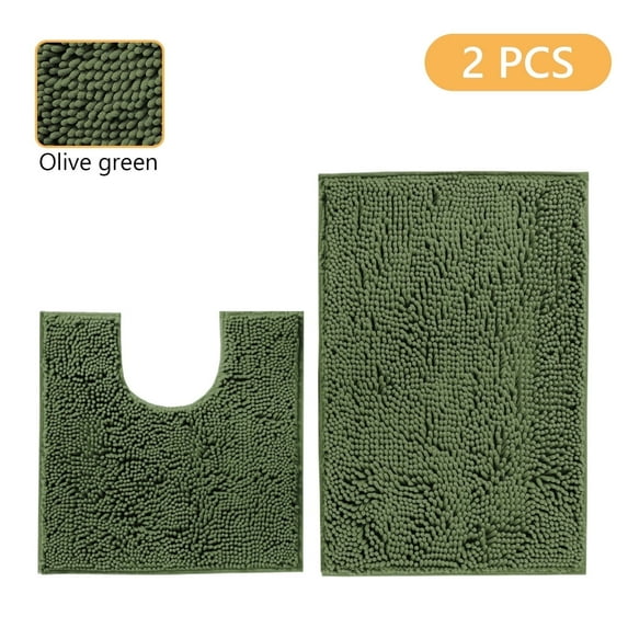 Tripumer Bathroom Rugs Sets 2 Piece Chenille Bathroom Mat Sets Shaggy Microfiber Rugs Sets Bathroom Mats for Bathroom Extra Soft Absorbent Olive Green