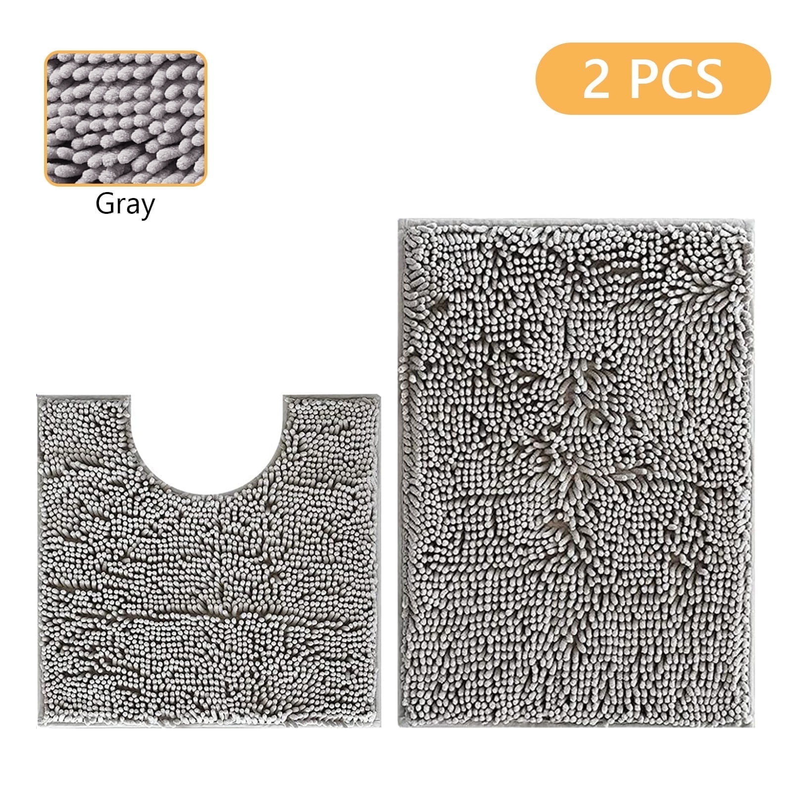 Tripumer  Bathroom Rugs Sets 2 Piece Chenille Bathroom Mat Sets Shaggy Microfiber Rugs Sets Bathroom Mats for Bathroom Extra Soft Absorbent Light Gray
