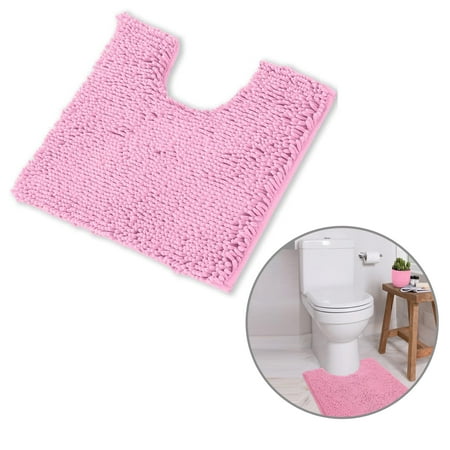 Tripumer Bathroom Rugs U-Shaped Toilet Mats Ultra Soft Non Slip and Absorbent Chenille Contour Bathroom Rug 20x20 inch Bathroom Rugs Pink Plush Bathroom Mats Machine Wash and Dry