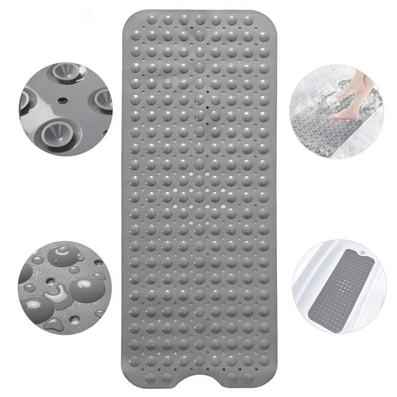 Tripumer Bathroom Tub Shower Mat 40 x 16 Inch Non Slip Bathroom Tub Mats Shower Mats Extra Large Bathroom Tub Mats with Drain Holes and Suction Cups Grey