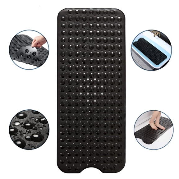 Semfri Bath Tub Shower Mat 40 x 16 inch Non Slip Bath Tub Mats Shower Mats Extra Large Bathtub Mats with Drain Holes and Suction Cups Black