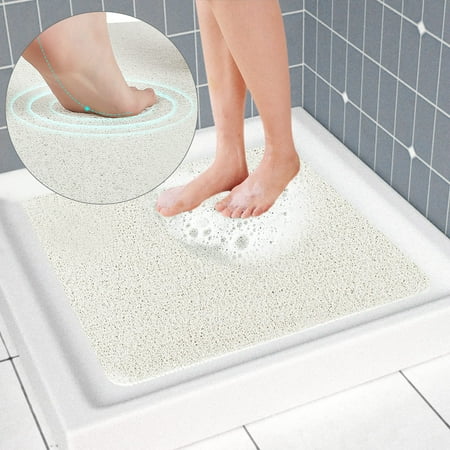 Tripumer Bathroom tub Mat Non Slip Shower Mats 24x24 inch Soft Textured PVC Loofah Bathroom Mats for Wet Areas Quick Drying White