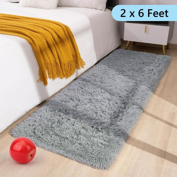 Tripumer Bedside Rugs Furry Area Rug 2 x 6 feet Shaggy Indoor Floor Carpet Runner Rugs for Living Room Bedroom Home Decor Gray