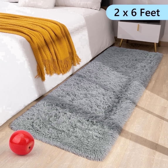 Tripumer Bedside Rugs Furry Area Rug 2 x 6 feet Shaggy Indoor Floor Carpet Runner Rugs for Living Room Bedroom Home Decor Gray