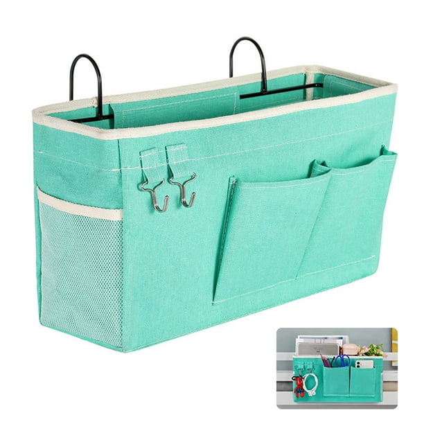 Tripumer Bedside Storage Box Hanging Organizer Organizing Basket with Pocket used for Dorm Beds and Hospital Beds Dorm Bed Railings Canvas Green Size