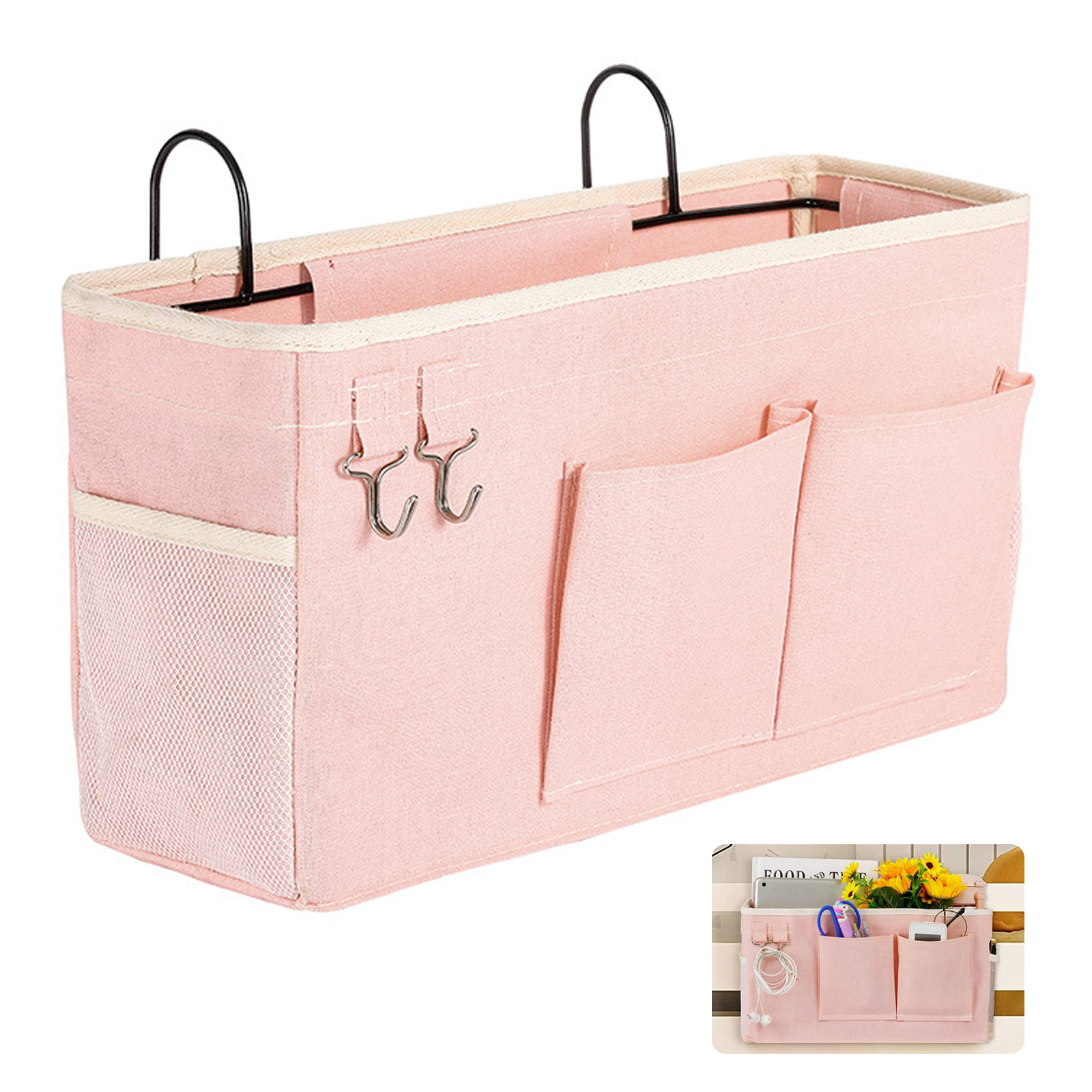 Bed Organizer Hanging Bunk Bed Storage Caddy with Metal Hooks for