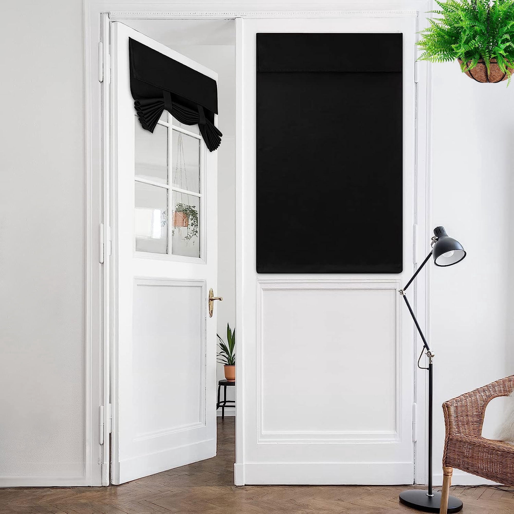Tripumer Blackout Curtains Privacy French Door Curtains  No-Punch Insulated Curtains for Bedrooms Patios Tie Sun Shades 26 x 40inch 1Pcs Black