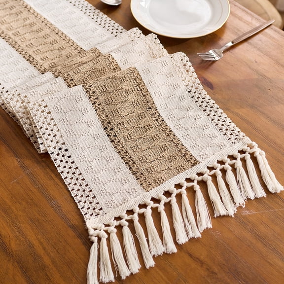 Hengbo Boho Table Runner 72in Burlap Macrame Farmhouse Dining Decor