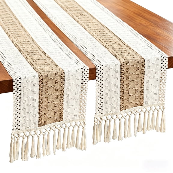 Tripumer Boho Table Runner 72in Burlap Macrame Farmhouse Wedding 2 Pack