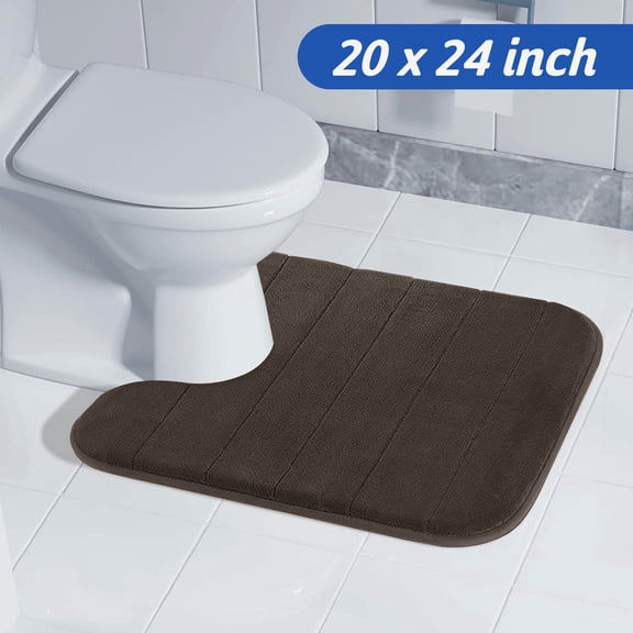 Tripumer 1 Pcs U-Shape Toilet Mat 20 x 24 inch Memory Foam Contour Bathroom Rug for Toilet Base Brown
