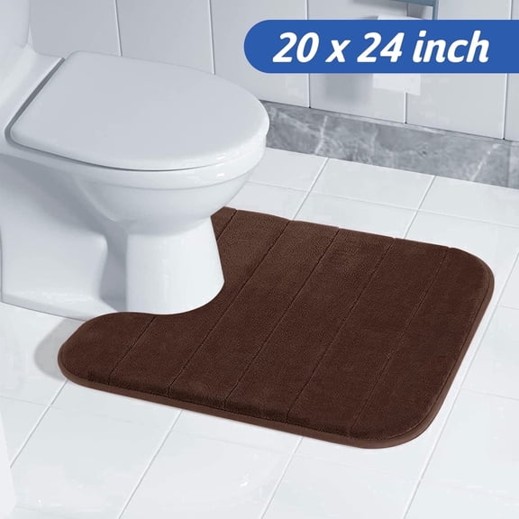 Tripumer 1 Pcs U-Shape Toilet Mat 20 x 24 inch Memory Foam Contour Bathroom Rug for Toilet Base Brown
