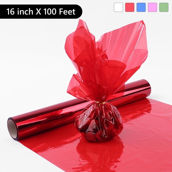 Tripumer Cellophane Wrap Roll 16in x 100ft Red Iridescent Film for Gift Baskets Crafts Holiday Decor