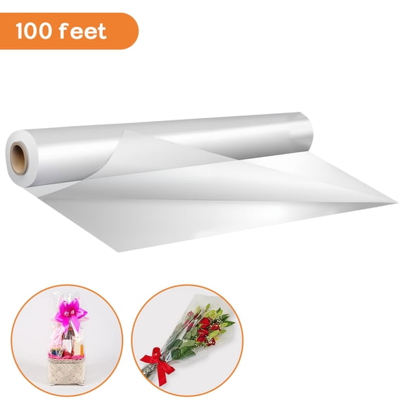 Tripumer 100 feet Clear Cellophane Wrap Roll 32" fold into 16" for Gift Basket Bag Treats Bouquet Flower Wrapping