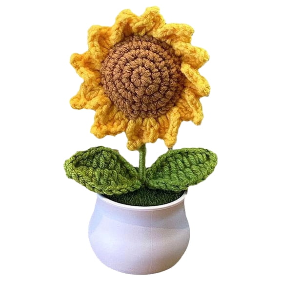 Hengbo Crochet Sunflower Potted Plant Handmade Artificial Flowers Mini Sunflower Potted Plant Decoration Suitable for Car Dashboard Office Living Room Bedroom and Holiday Gifts