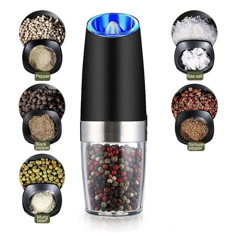 Sweet Alice Gravity Electric Pepper and Salt Grinder Set, Adjustable  Coarseness, Battery Powered with LED Light, One Hand Automatic